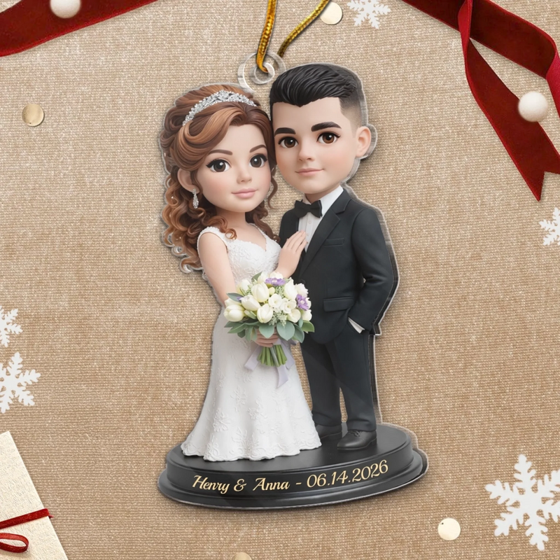 Custom Photo First Christmas Acrylic Ornament - Personalized Anniversary Christmas Wedding Gifts For Husband And Wife, Him And Her - Toasting To Forever Happiness