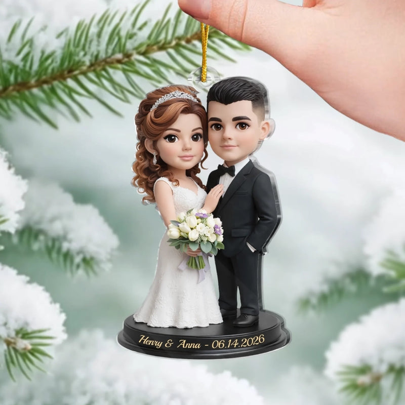 Custom Photo First Christmas Acrylic Ornament - Personalized Anniversary Christmas Wedding Gifts For Husband And Wife, Him And Her - Toasting To Forever Happiness
