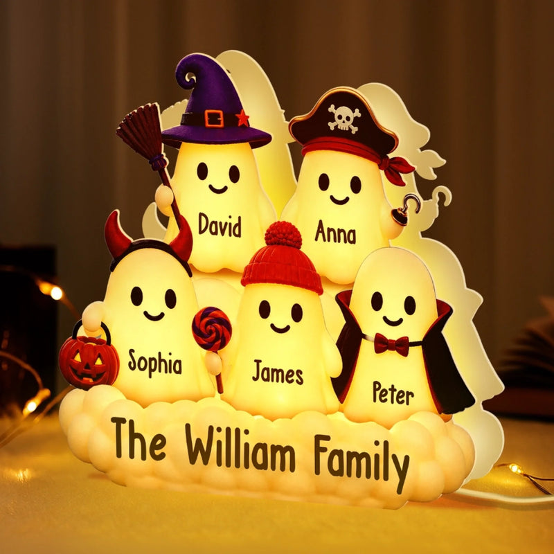 Custom Boo Shaped Light Box - Personalized Halloween Decor Birthday Gifts For Mom, Dad, Brother, Sister - Our Cute Little Spooky Home