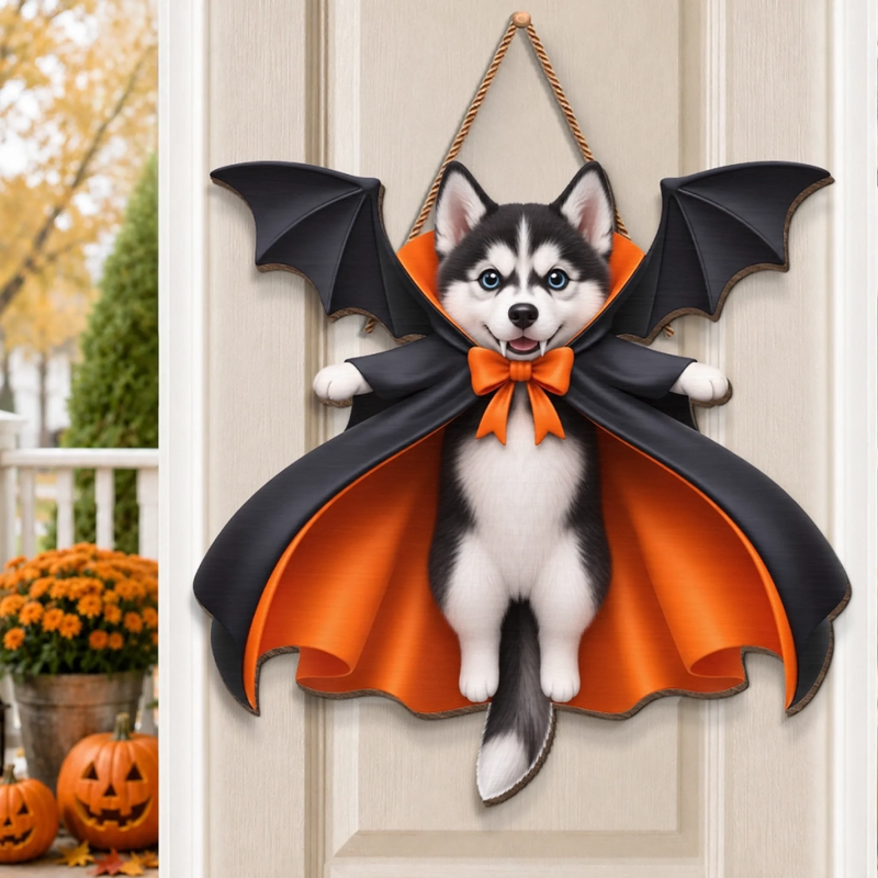 Custom Photo Wood Sign - Personalized Halloween Birthday Gifts For Dog Cat Lovers, Dog Dad And Mom, Cat Owners - Spooky Bat Pet Magic