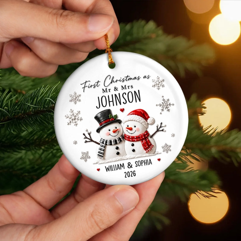 Custom First Christmas Ceramic Ornament - Personalized Anniversary Christmas Wedding Gifts For Husband And Wife, Him And Her - Snow In Love Forever
