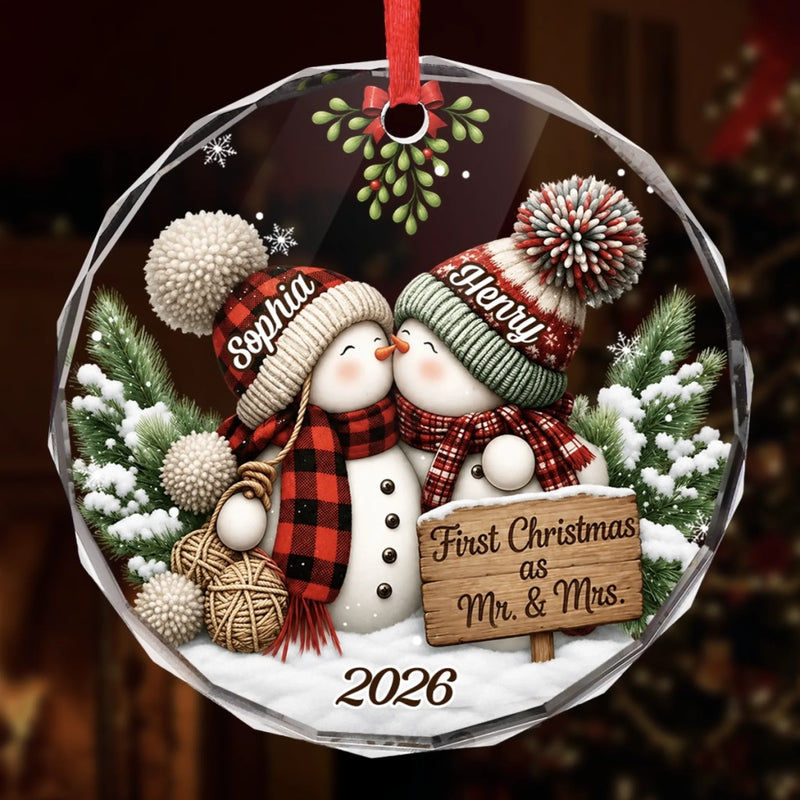 Custom First Christmas Circle Glass Ornament - Personalized Anniversary Christmas Wedding Gifts For Husband And Wife, Him And Her - Snowed In With You