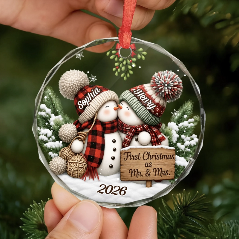 Custom First Christmas Circle Glass Ornament - Personalized Anniversary Christmas Wedding Gifts For Husband And Wife, Him And Her - Snowed In With You