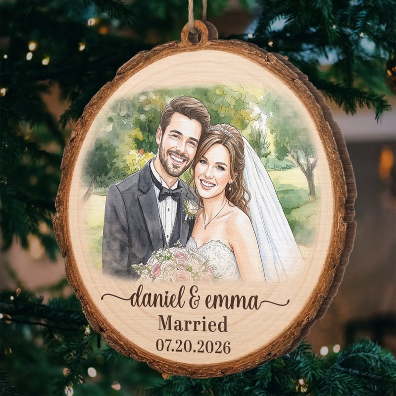 Custom Photo First Christmas Wooden Ornament - Personalized Anniversary Christmas Wedding Gifts For Husband And Wife, Him And Her - Forever Rooted In Love