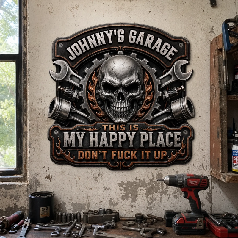 Custom Shaped Metal Sign - Personalized Birthday Gifts For Husband, Son, Grandson, Brother, Grandpa, Dad, Yourself - Built Not Bought Just Right
