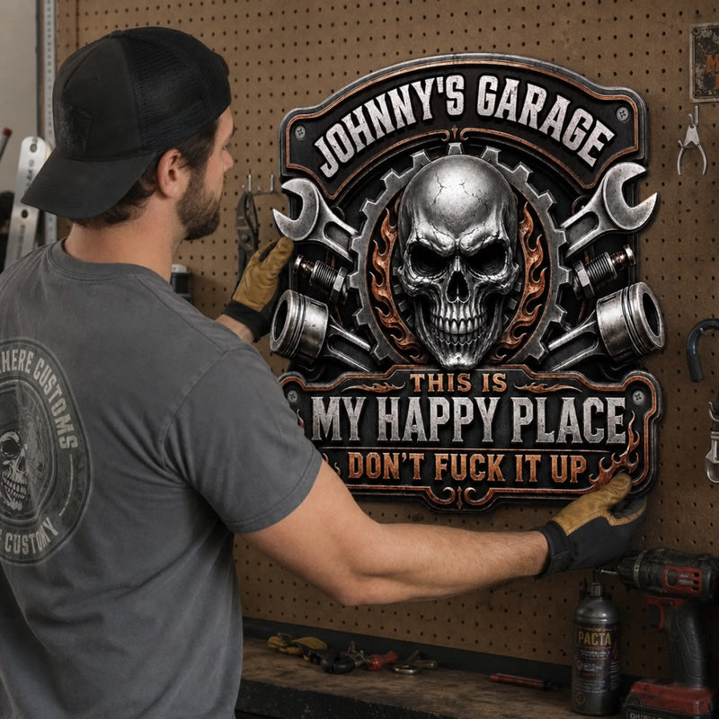 Custom Shaped Metal Sign - Personalized Birthday Gifts For Husband, Son, Grandson, Brother, Grandpa, Dad, Yourself - Built Not Bought Just Right