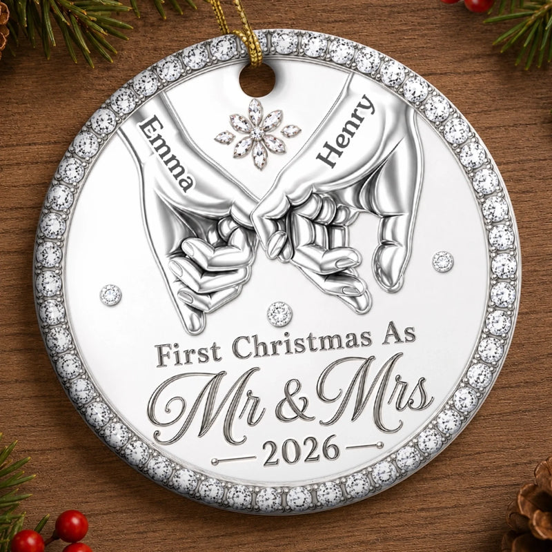 Custom First Christmas Ceramic Ornament - Personalized Anniversary Christmas Wedding Gifts For Husband And Wife, Him And Her - Pinky Promise, Forever Love