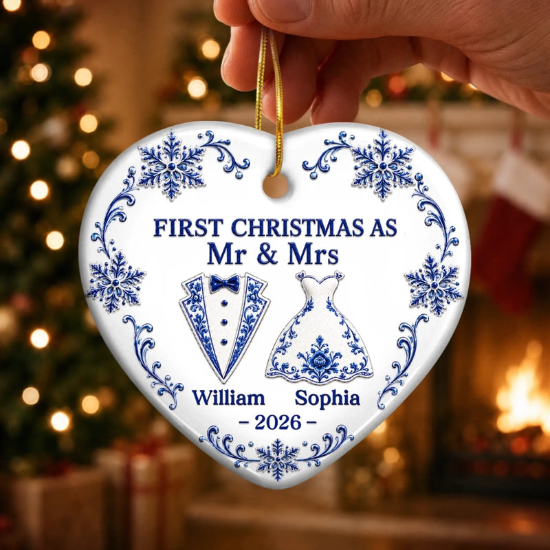 Custom First Christmas Ceramic Ornament - Personalized Anniversary Christmas Wedding Gifts For Husband And Wife, Him And Her - Our Love Story Starts Here