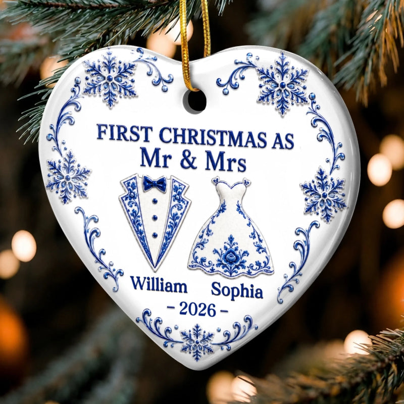 Custom First Christmas Ceramic Ornament - Personalized Anniversary Christmas Wedding Gifts For Husband And Wife, Him And Her - Our Love Story Starts Here