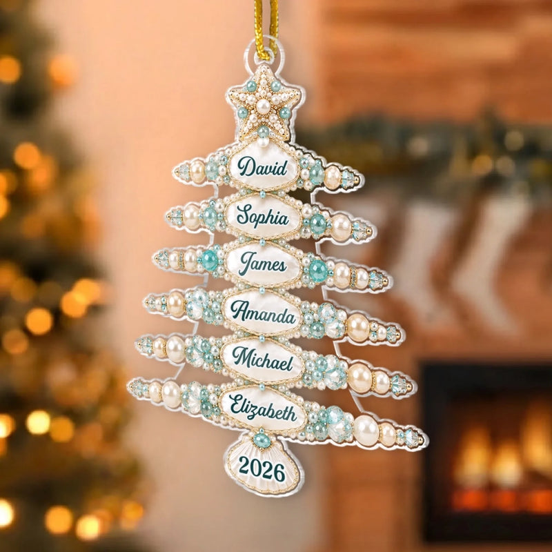 Custom Acrylic Ornament - Personalized Christmas Birthday Gifts For Mom, Dad, Brother, Sister - Sparkling Pearls Of Family Love