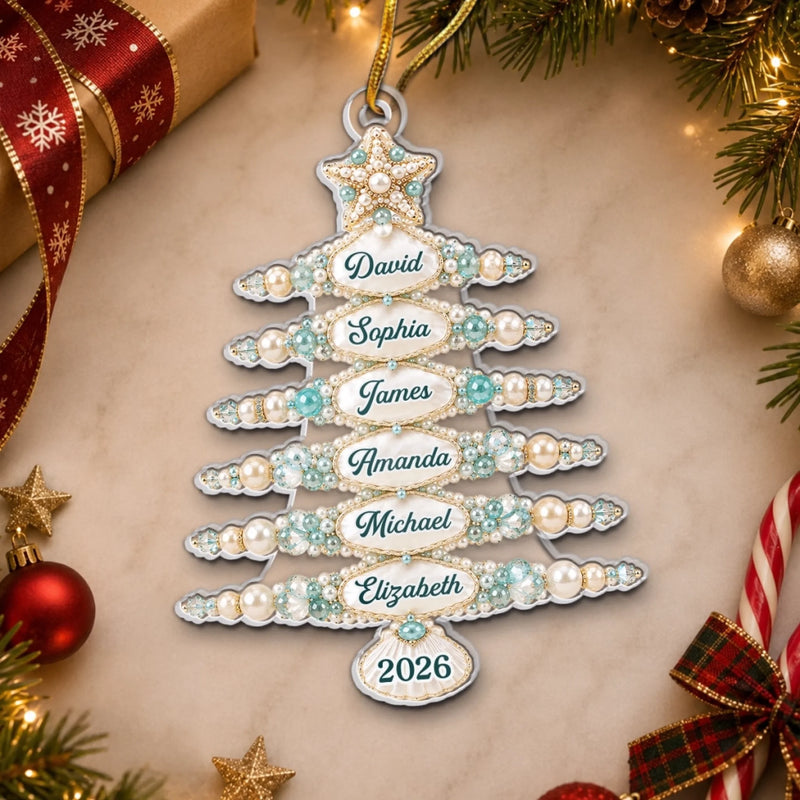 Custom Acrylic Ornament - Personalized Christmas Birthday Gifts For Mom, Dad, Brother, Sister - Sparkling Pearls Of Family Love