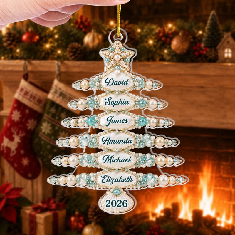 Custom Acrylic Ornament - Personalized Christmas Birthday Gifts For Mom, Dad, Brother, Sister - Sparkling Pearls Of Family Love