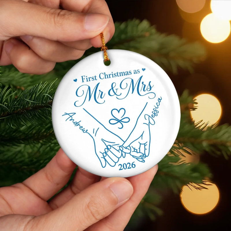 Custom First Christmas Ceramic Ornament - Personalized Anniversary Christmas Wedding Gifts For Husband And Wife, Him And Her - Forever Starts With Us