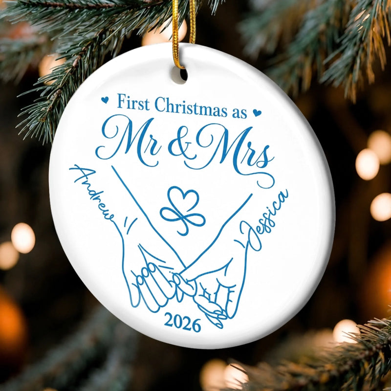 Custom First Christmas Ceramic Ornament - Personalized Anniversary Christmas Wedding Gifts For Husband And Wife, Him And Her - Forever Starts With Us