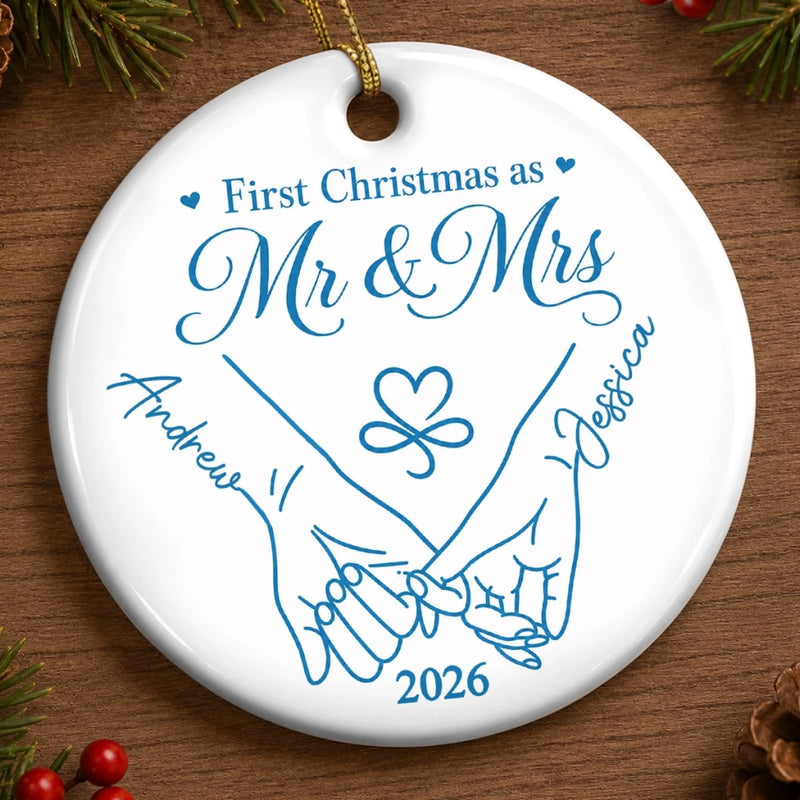 Custom First Christmas Ceramic Ornament - Personalized Anniversary Christmas Wedding Gifts For Husband And Wife, Him And Her - Forever Starts With Us