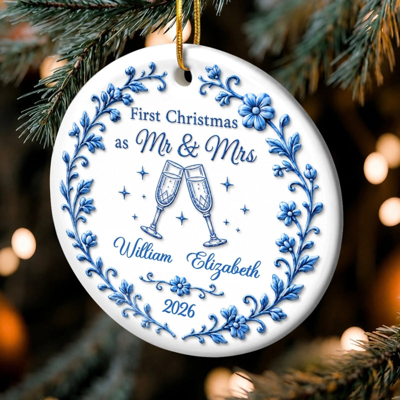 Custom First Christmas Ceramic Ornament - Personalized Anniversary Christmas Wedding Gifts For Husband And Wife, Him And Her - Two Hearts, One Forever