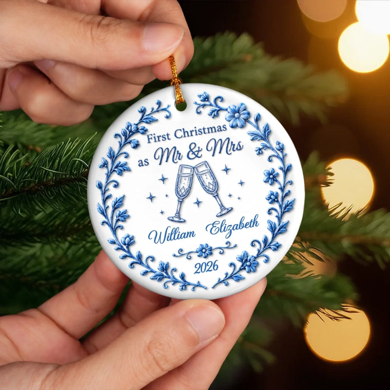Custom First Christmas Ceramic Ornament - Personalized Anniversary Christmas Wedding Gifts For Husband And Wife, Him And Her - Two Hearts, One Forever