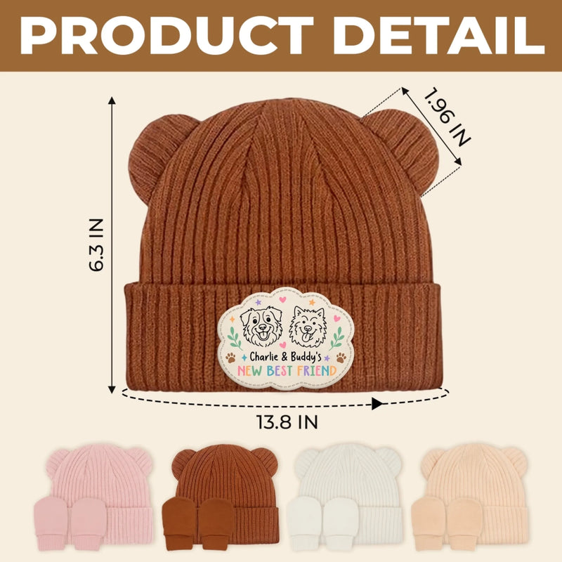 Custom Baby Beanie And Mittens Set - Personalized Baby Shower, Gender Reveal Gifts For New Moms, New Dads, New Parents, Dog Cat Lovers - Surrounded By Love And Paws