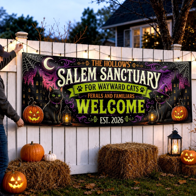 Custom Banner - Personalized Halloween Decor Gifts For For Mom, Dad, Brother, Sister - Salem Sanctuary For Wayward Cats