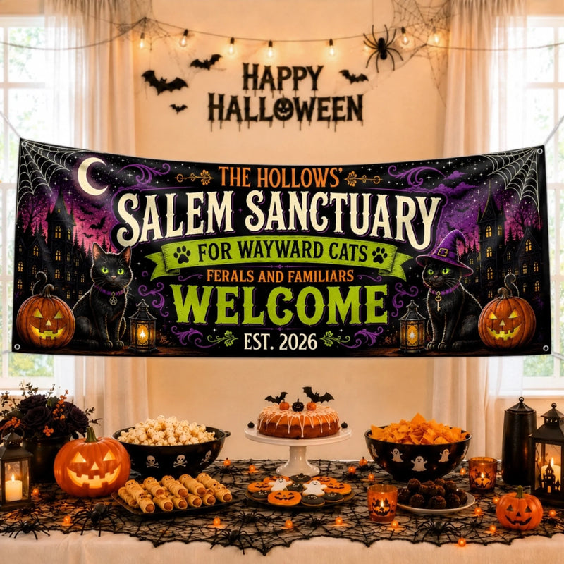 Custom Banner - Personalized Halloween Decor Gifts For For Mom, Dad, Brother, Sister - Salem Sanctuary For Wayward Cats
