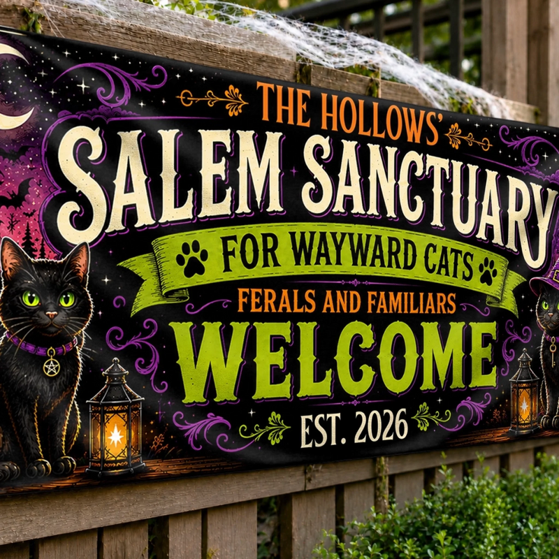 Custom Banner - Personalized Halloween Decor Gifts For For Mom, Dad, Brother, Sister - Salem Sanctuary For Wayward Cats