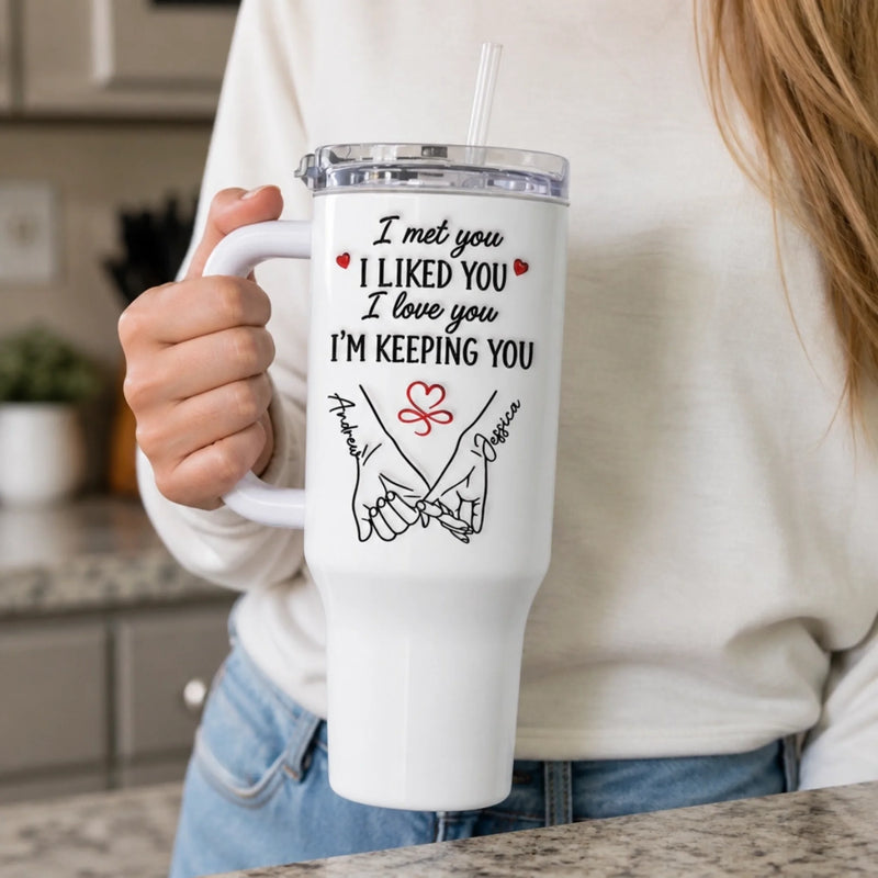 Custom 40 Oz Stainless Steel Tumbler With Handle - Personalized  Anniversary Wedding Gifts For Husband And Wife, Him And Her - Keeping You For Life