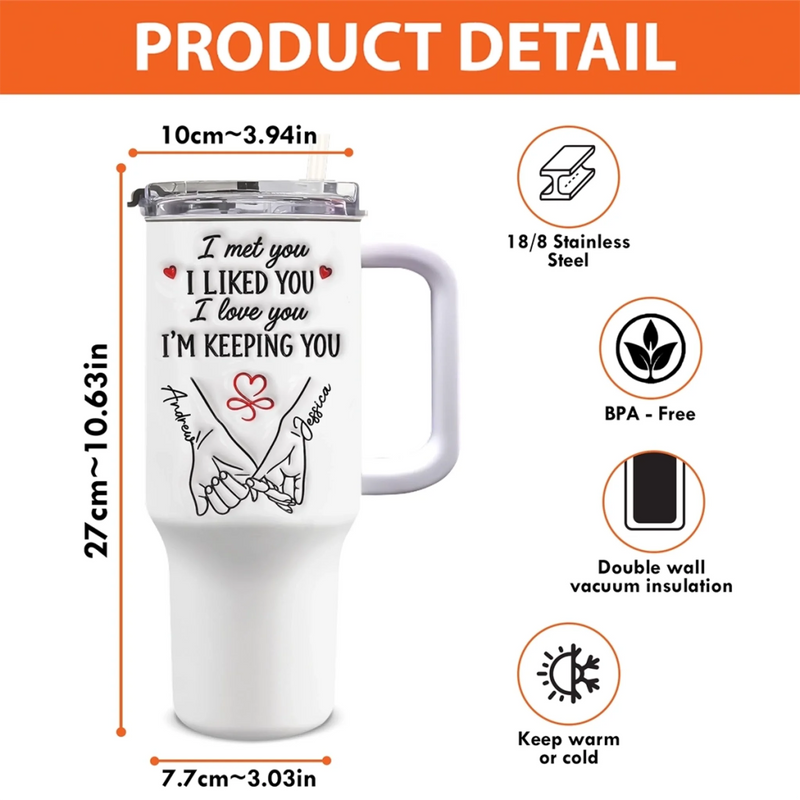 Custom 40 Oz Stainless Steel Tumbler With Handle - Personalized  Anniversary Wedding Gifts For Husband And Wife, Him And Her - Keeping You For Life