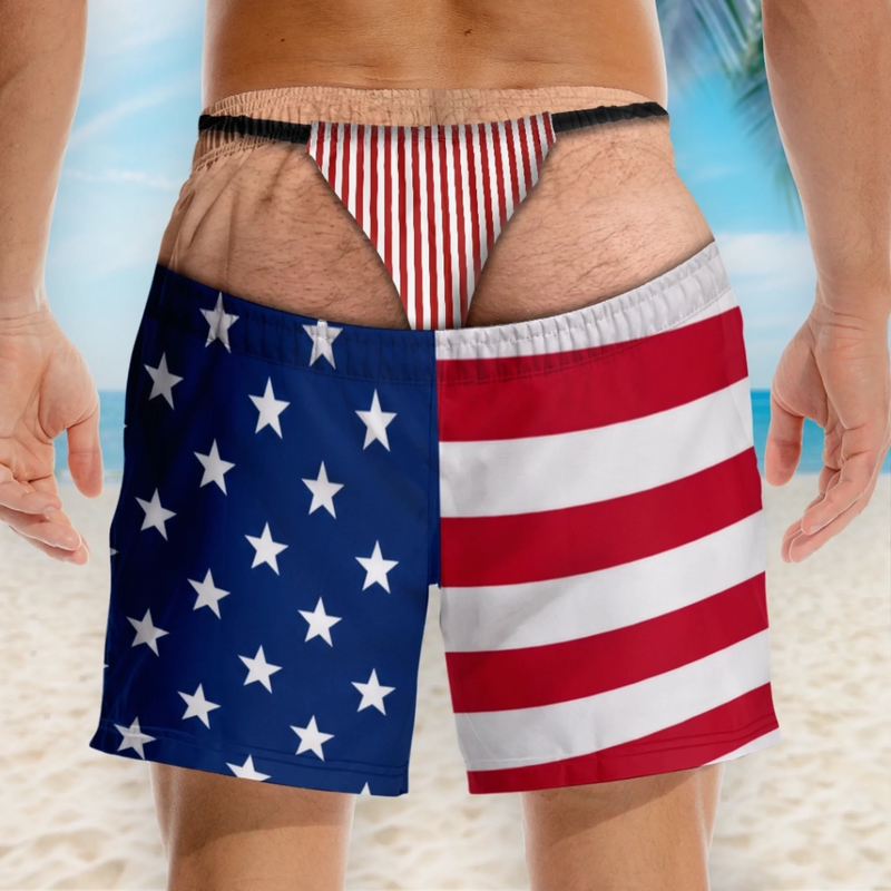 Custom Funny Patriotic Men Swim Trunks - Personalized Summer Vacation And Travel Gifts For Husband, Son, Grandson, Brother, Grandpa, Dad, Yourself - Professional Beach Bum