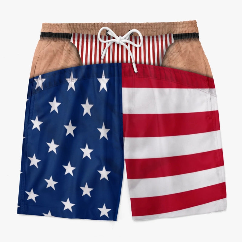 Custom Funny Patriotic Men Swim Trunks - Personalized Summer Vacation And Travel Gifts For Husband, Son, Grandson, Brother, Grandpa, Dad, Yourself - Professional Beach Bum