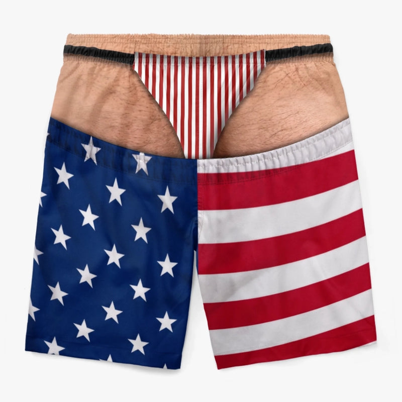 Custom Funny Patriotic Men Swim Trunks - Personalized Summer Vacation And Travel Gifts For Husband, Son, Grandson, Brother, Grandpa, Dad, Yourself - Professional Beach Bum