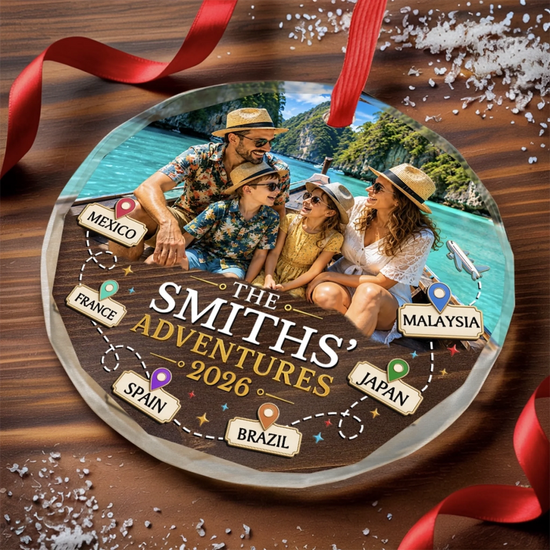 Custom Photo Circle Glass Ornament - Personalized Christmas Birthday Gifts For Mom, Dad, Brother, Sister - Making Memories Around The World
