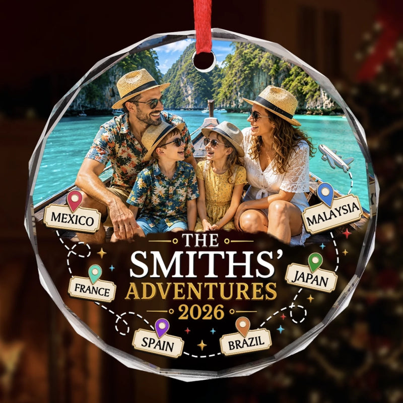 Custom Photo Circle Glass Ornament - Personalized Christmas Birthday Gifts For Mom, Dad, Brother, Sister - Making Memories Around The World