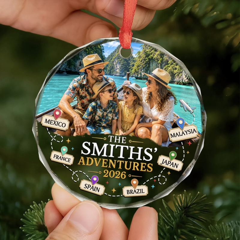 Custom Photo Circle Glass Ornament - Personalized Christmas Birthday Gifts For Mom, Dad, Brother, Sister - Making Memories Around The World