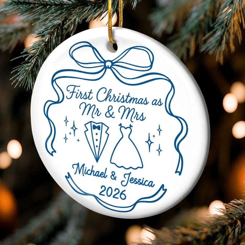Custom First Christmas Ceramic Ornament - Personalized Anniversary Christmas Wedding Gifts For Husband And Wife, Him And Her - Now And Forever
