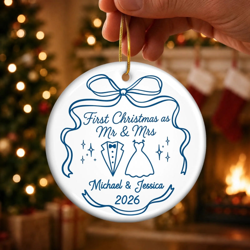Custom First Christmas Ceramic Ornament - Personalized Anniversary Christmas Wedding Gifts For Husband And Wife, Him And Her - Now And Forever