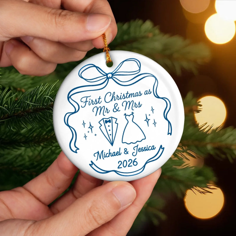 Custom First Christmas Ceramic Ornament - Personalized Anniversary Christmas Wedding Gifts For Husband And Wife, Him And Her - Now And Forever