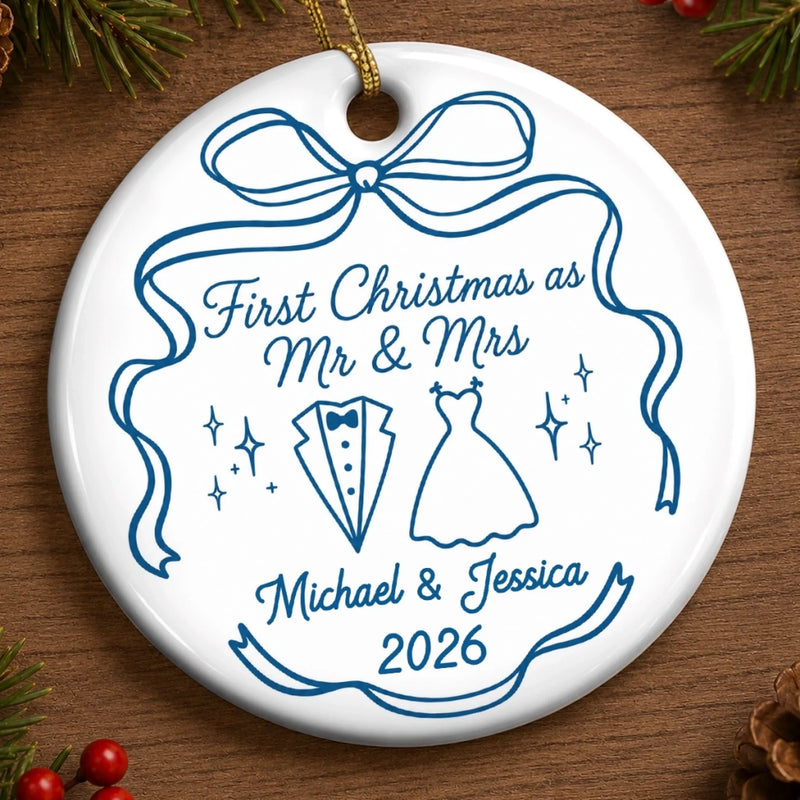 Custom First Christmas Ceramic Ornament - Personalized Anniversary Christmas Wedding Gifts For Husband And Wife, Him And Her - Now And Forever