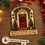 Custom New Home Wooden Ornament With Tag - Personalized Anniversary Christmas Wedding Gifts For Couple, Husband, Wife - Warm Hearts Sweet Home