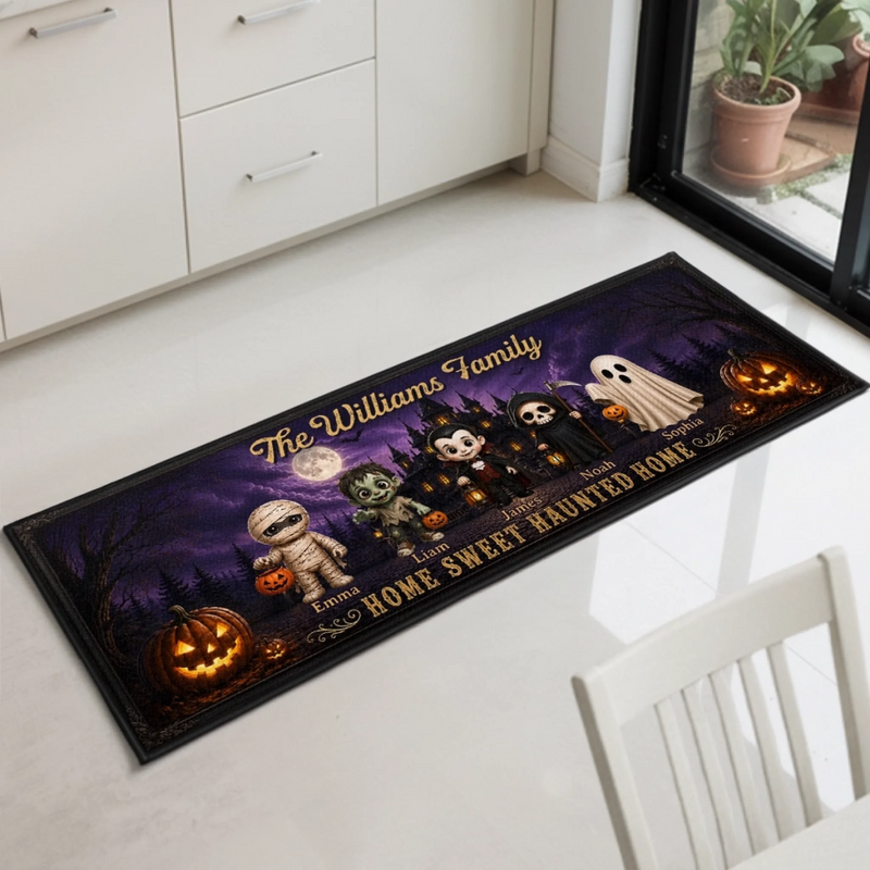 Custom Haunted Home Runner Rug - Personalized Halloween Decor Gifts For Mom, Dad, Brother, Sister - Our Spooky Family Resides Here
