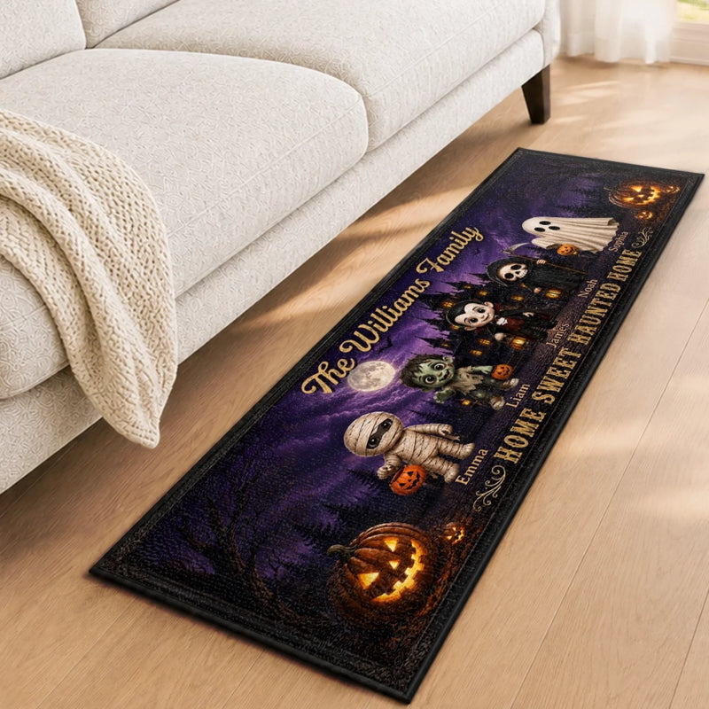 Custom Haunted Home Runner Rug - Personalized Halloween Decor Gifts For For Mom, Dad, Brother, Sister - Our Spooky Family Resides Here