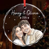Custom Photo Heart, Round Glass Ornament - Personalized Anniversary Christmas Wedding Gifts For Husband And Wife, Him And Her - Together Feels Like Home