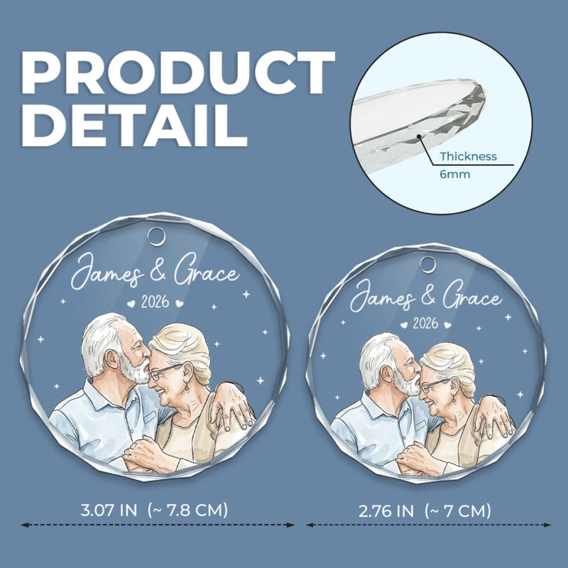 Custom Photo Heart, Round Glass Ornament - Personalized Anniversary Christmas Wedding Gifts For Husband And Wife, Him And Her - Together Feels Like Home