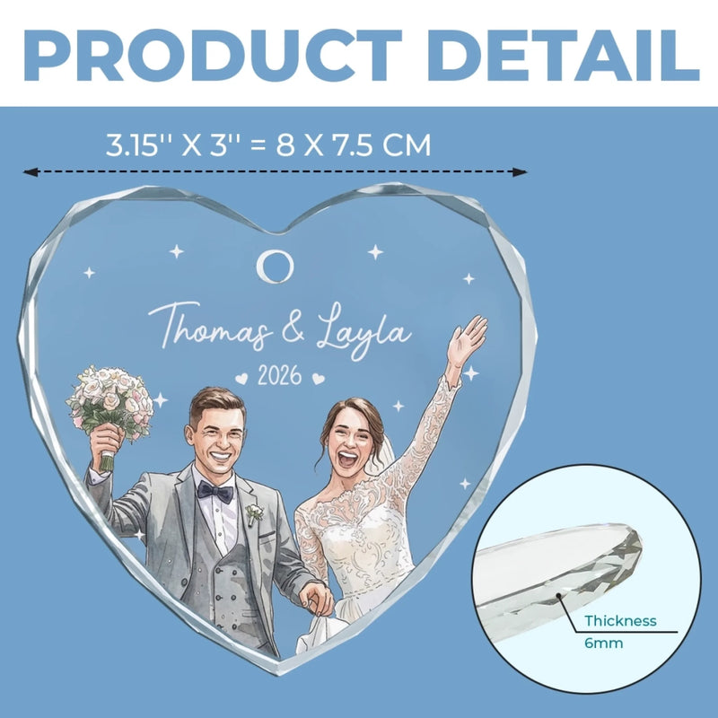 Custom Photo Heart, Round Glass Ornament - Personalized Anniversary Christmas Wedding Gifts For Husband And Wife, Him And Her - Together Feels Like Home