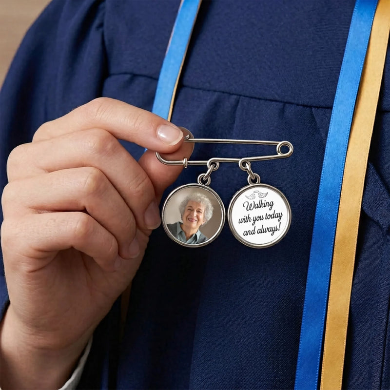 Custom Lapel Pin With Photo Charms - Personalized Memorial Sympathy Gifts For Brides - Always Walking By Your Side
