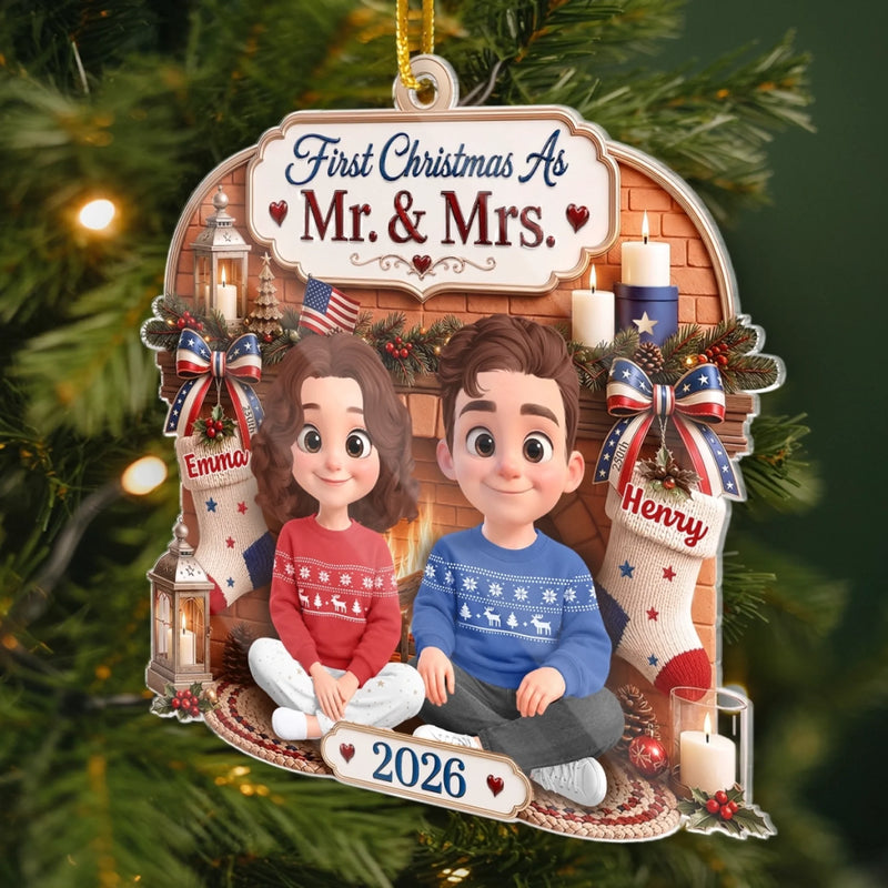 Custom First Christmas Acrylic Ornament - Personalized Anniversary Christmas Wedding Gifts For Husband And Wife, Him And Her - Our Warm Holiday Sanctuary