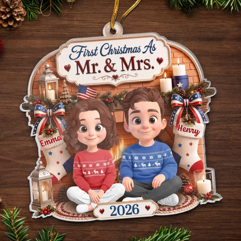 Custom First Christmas Acrylic Ornament - Personalized Anniversary Christmas Wedding Gifts For Husband And Wife, Him And Her - Our Warm Holiday Sanctuary