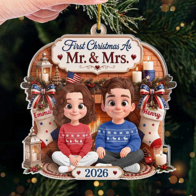 Custom First Christmas Acrylic Ornament - Personalized Anniversary Christmas Wedding Gifts For Husband And Wife, Him And Her - Our Warm Holiday Sanctuary