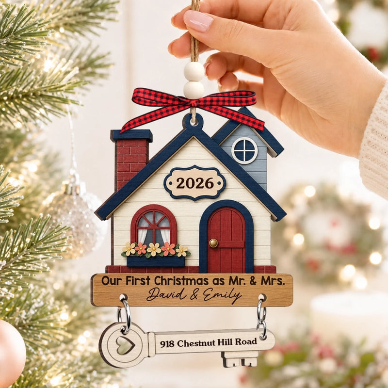 Custom First Christmas Wooden Ornament With Tag - Personalized Anniversary Christmas Wedding Gifts For Husband And Wife, Him And Her - First Noel In Ours