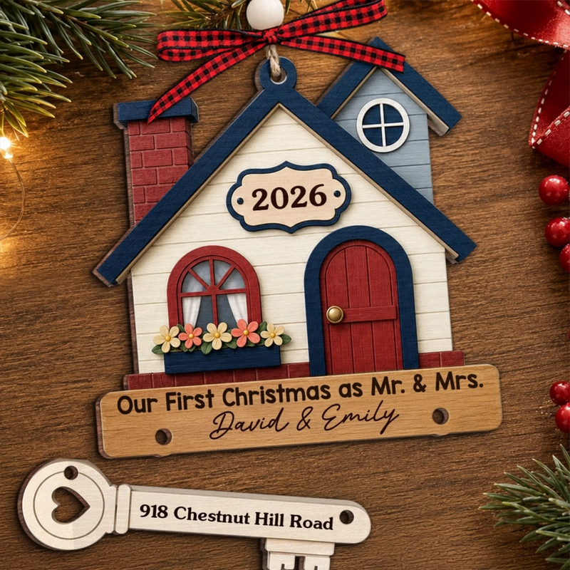Custom First Christmas Wooden Ornament With Tag - Personalized Anniversary Christmas Wedding Gifts For Husband And Wife, Him And Her - First Noel In Ours