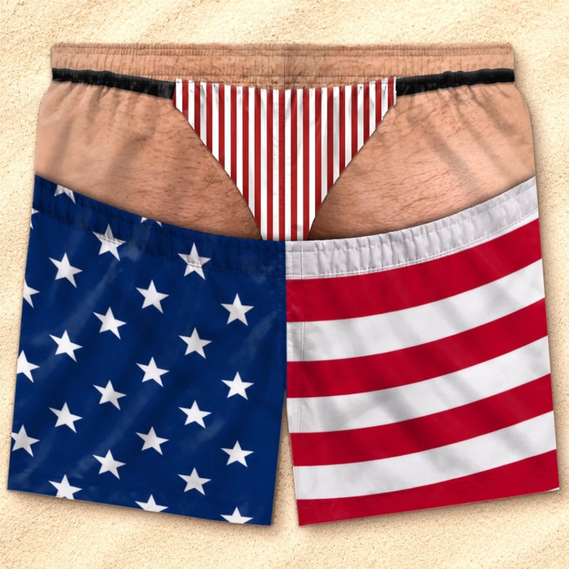Custom Funny Patriotic Men Swim Trunks - Personalized Summer Vacation And Travel Gifts For Husband, Son, Grandson, Brother, Grandpa, Dad, Yourself - Professional Beach Bum